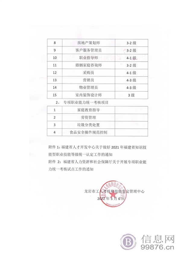 龙岩知识技能型职业技能等级认定工种企业人力资源管理师2、劳动关系协调员3、物流服务师